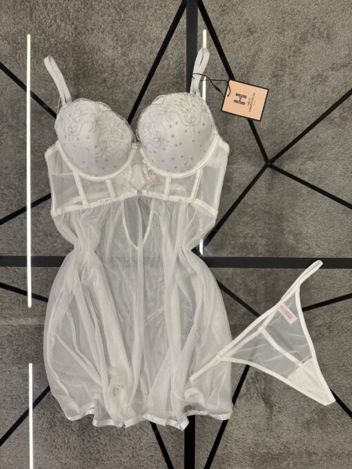 Nuisette en dentelle + bas - H - Blanc