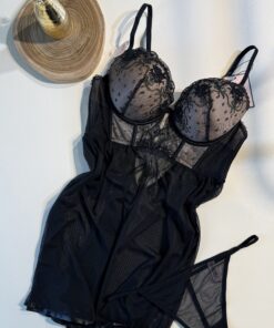 Nuisette en dentelle  + bas - H - black
