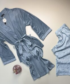 Alternative view of Pyjama 3 pcs en satin et kimono velours " bleu "
