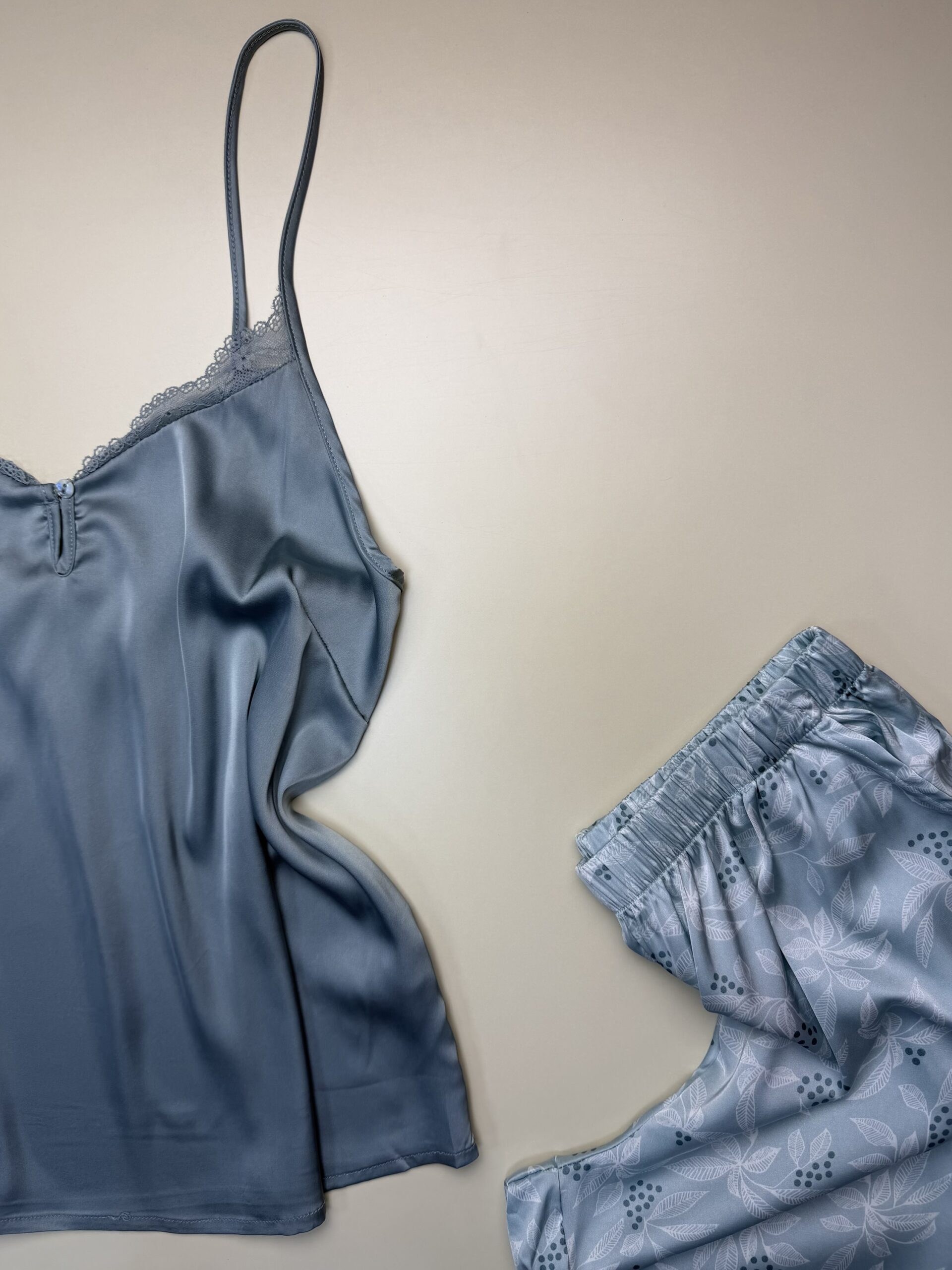 Pyjama 3 pcs en satin et kimono velours " bleu " – Image 5