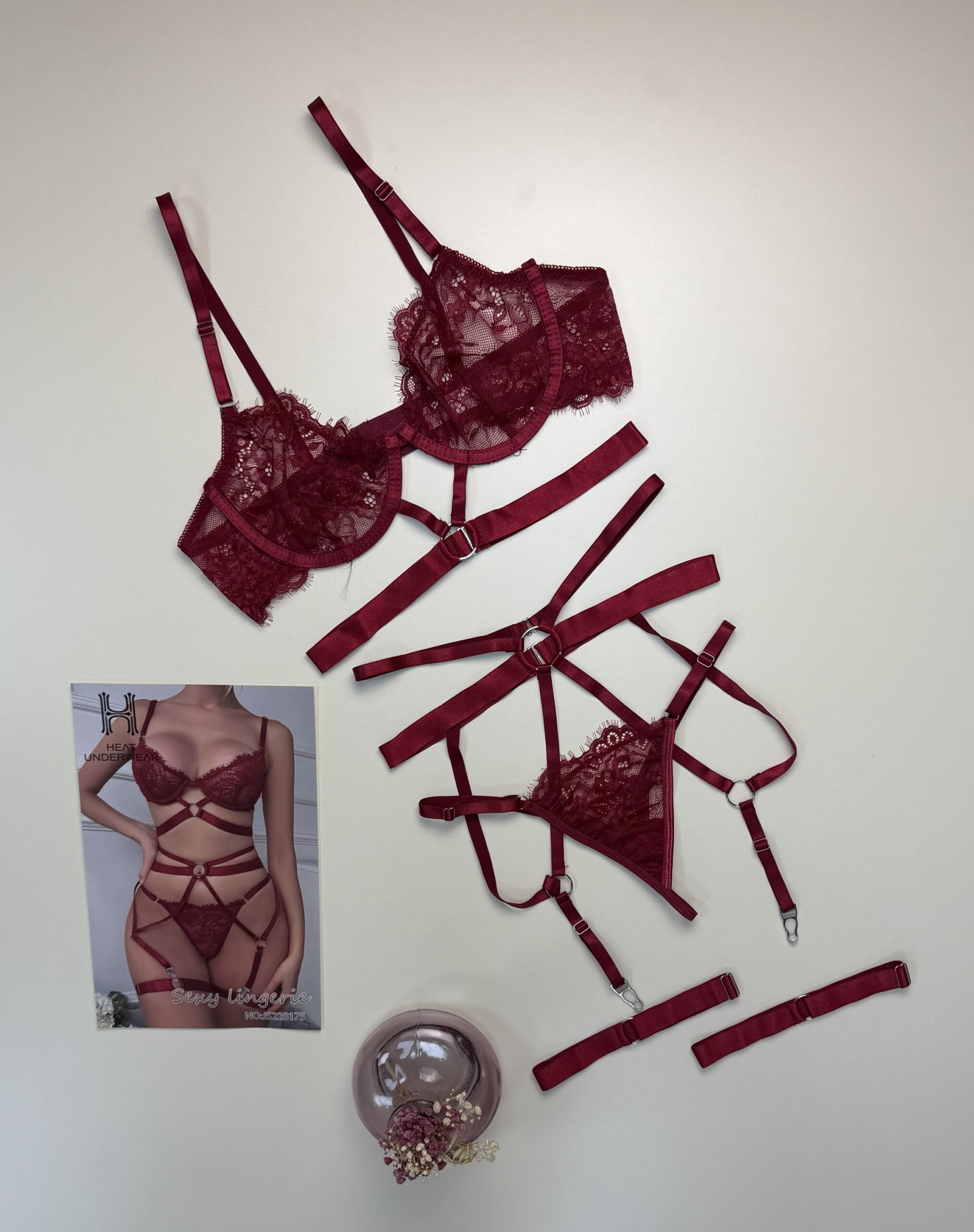 Body en dentelle H - bordeaux -