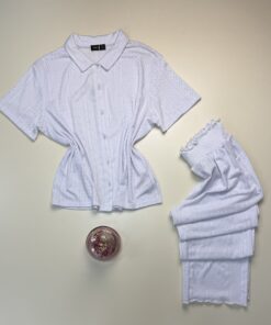 Alternative view of Pyjama boutonné haut demi manche " Blanc "