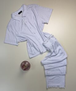 Pyjama boutonné haut demi manche " Blanc "