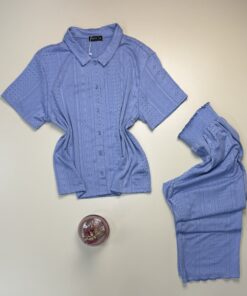 Alternative view of Pyjama boutonné haut demi manche " Bleu "