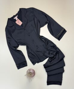 Pyjama boutonné en satin H " Noir "