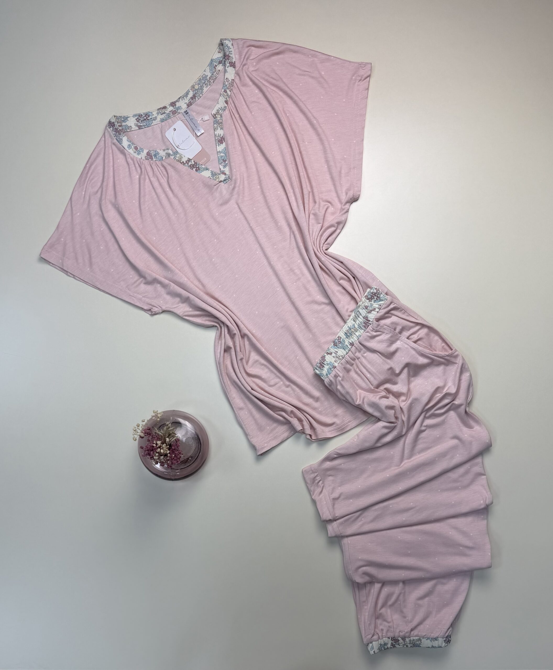 Pyjama haut demi manche - Tress - rose – Image 2