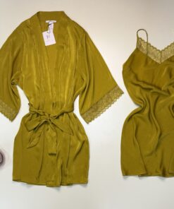 Alternative view of Ensemble nuisette peignoir en satin " Moutarde "