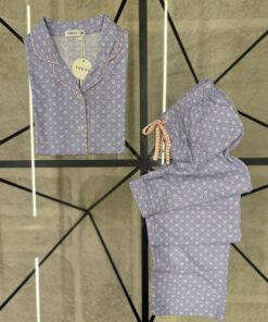 Alternative view of Pyjama boutonné haut demi manche " Bleu "