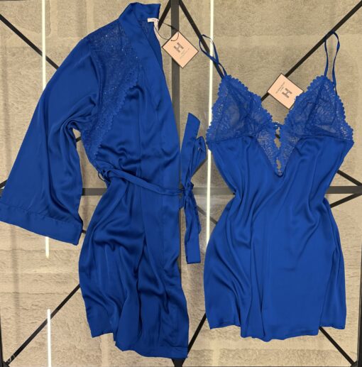 Ensemble nuisette peignoir en satin " Bleu "