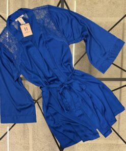 Alternative view of Ensemble nuisette peignoir en satin " Bleu "