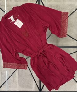 Alternative view of Ensemble nuisette peignoir en satin  " Bordeaux "