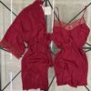 Ensemble nuisette peignoir en satin  " Bordeaux "