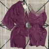 Ensemble nuisette peignoir en satin " Mauve "