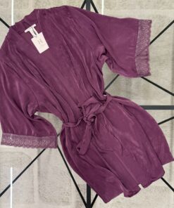 Alternative view of Ensemble nuisette peignoir en satin " Mauve "