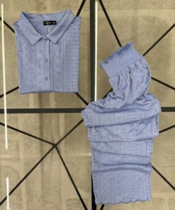 Alternative view of Pyjama boutonné haut demi manche " Bleu "