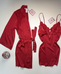Ensemble nuisette peignoir en satin " Rouge "
