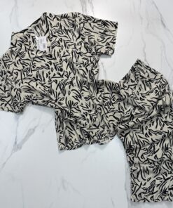 Pyjama haut demi manche boutonnée " Beige "