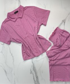 Pyjama boutonné haut demi manche " Rose "