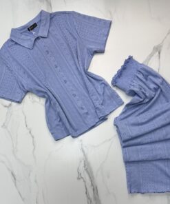 Pyjama boutonné haut demi manche " Bleu "