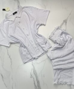 Pyjama boutonné haut demi manche " Blanc "