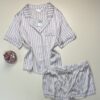Pyjama short boutonné en satin - Primark -  " taupe à rayures "