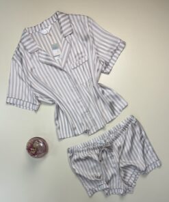 Alternative view of Pyjama short boutonné en satin - Primark -  " taupe à rayures "