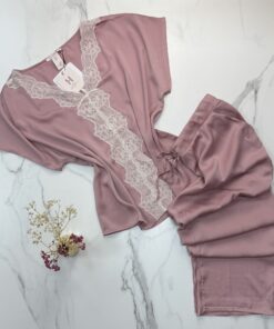Pyjama Haut Demi Manche En Satin " Bois de rose "