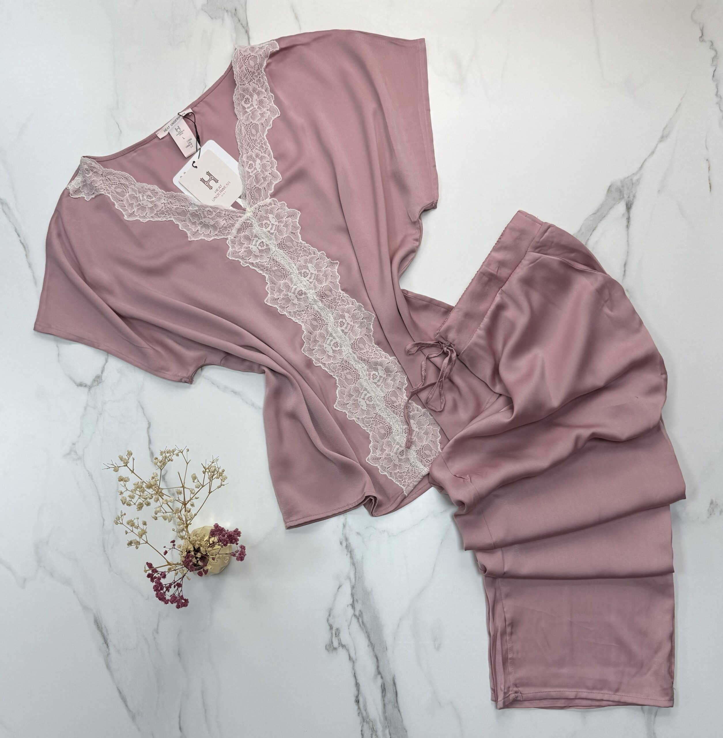 Pyjama Haut Demi Manche En Satin " Bois de rose "