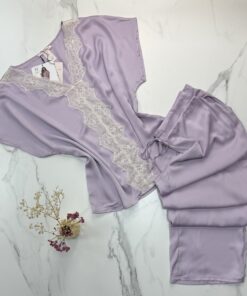 Pyjama Haut Demi Manche En Satin " Mauve "