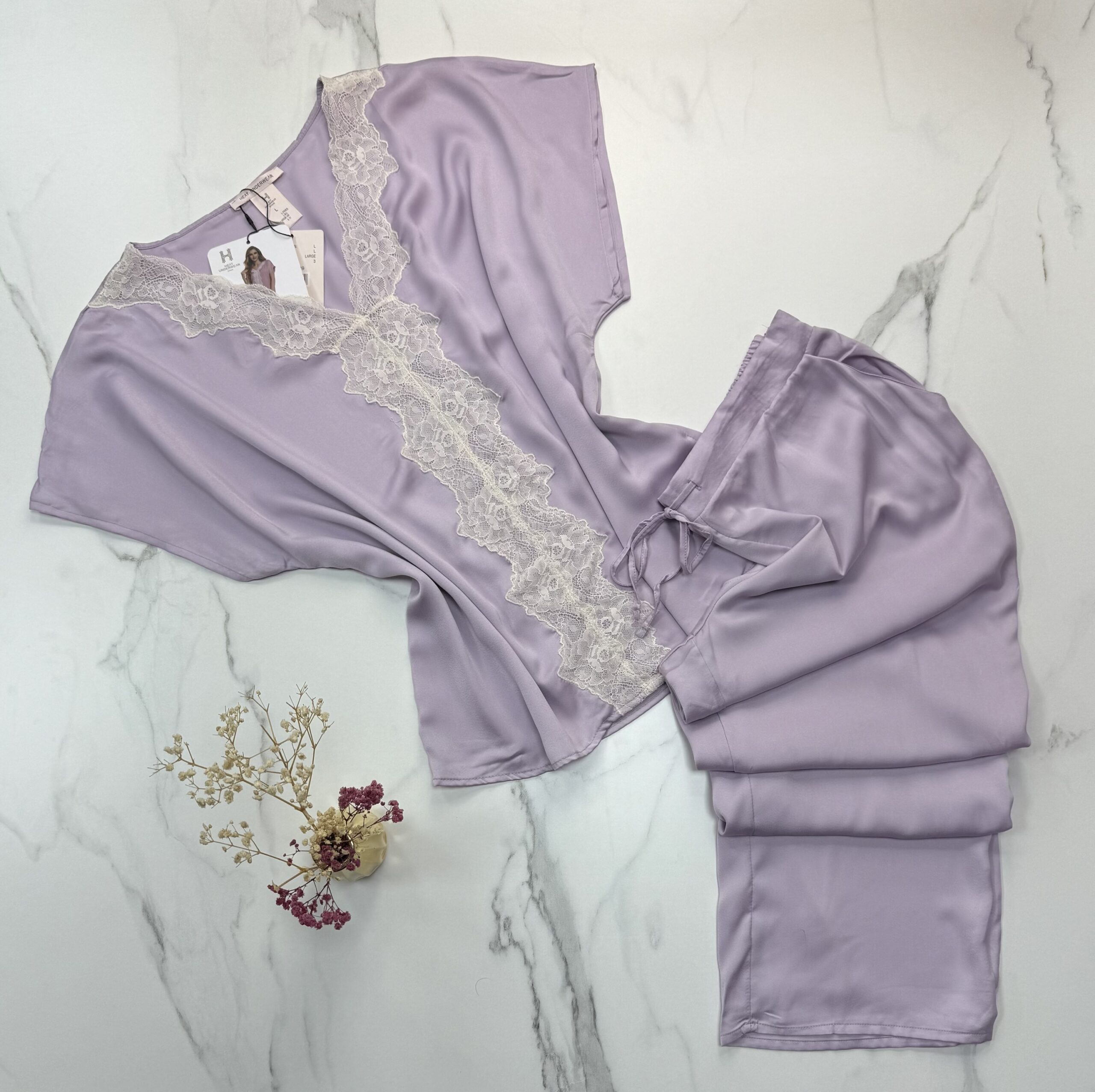 Pyjama Haut Demi Manche En Satin " Mauve "