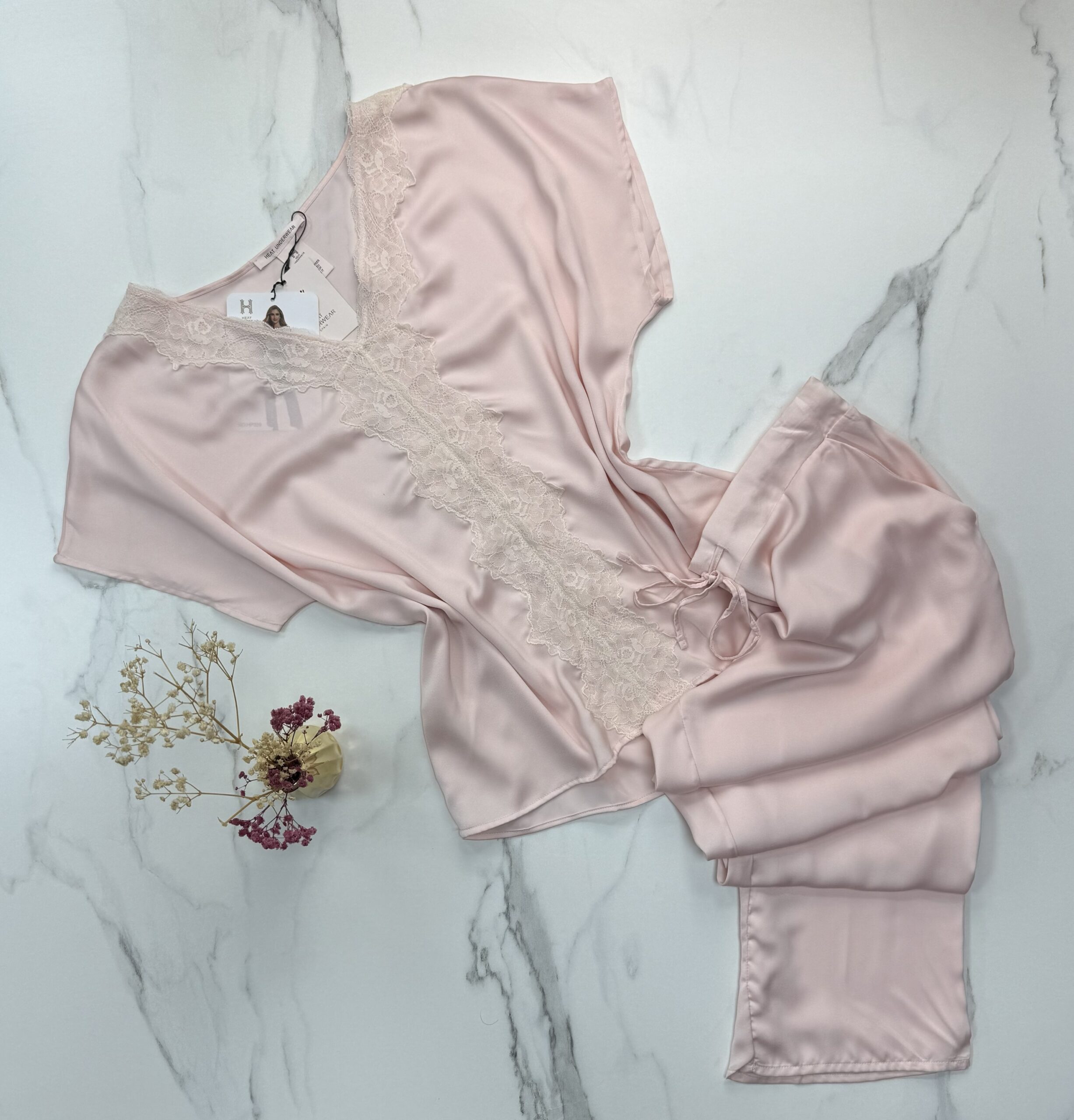 Pyjama Haut Demi Manche En Satin " Rose "