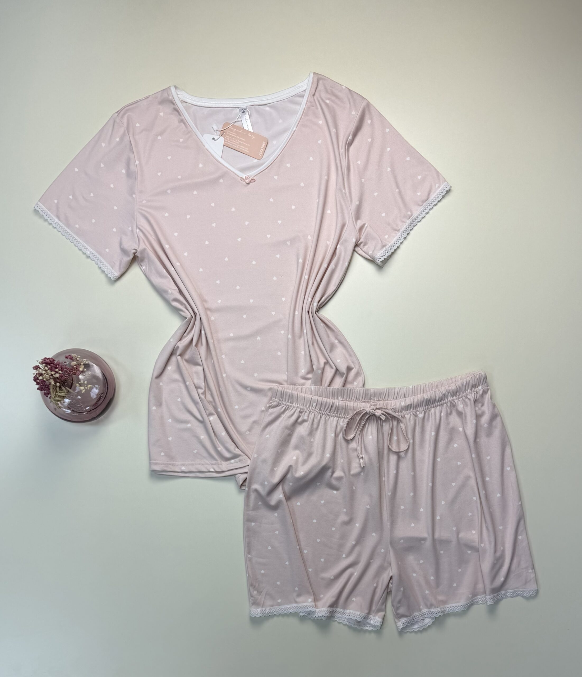 Pyjama Short Haut Demi Manche " Rose "