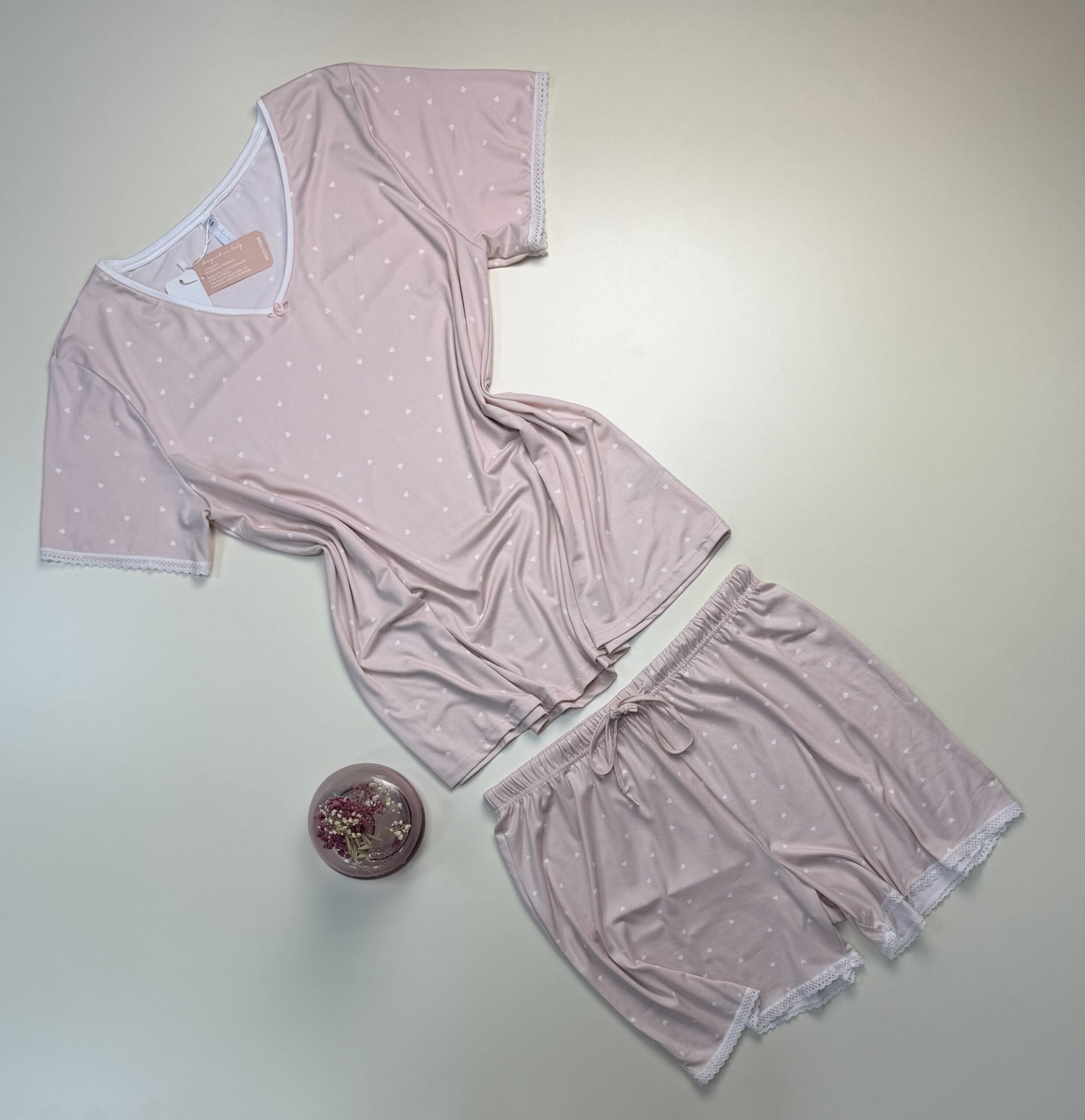Pyjama Short Haut Demi Manche " Rose " – Image 2