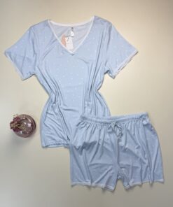 Pyjama Short Haut Demi Manche " Bleu "