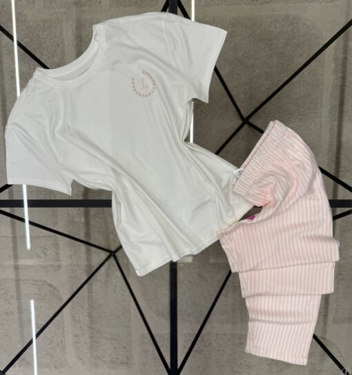 Pyjama haut demi manche - Primark - " Rose a rayures "