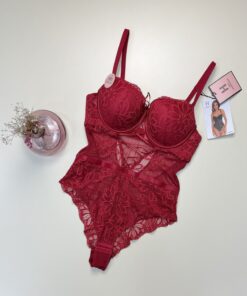 Body en dentelle Push Up - H - bordeaux