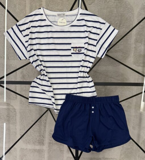 Pyjama short haut demi manche " Bleu "