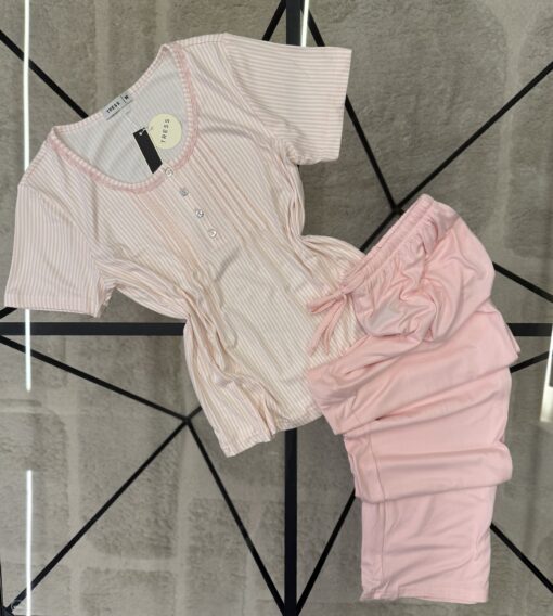 Pyjama pantalon haut demi manche " Rose "