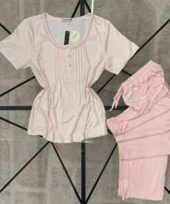 Alternative view of Pyjama pantalon haut demi manche " Rose "