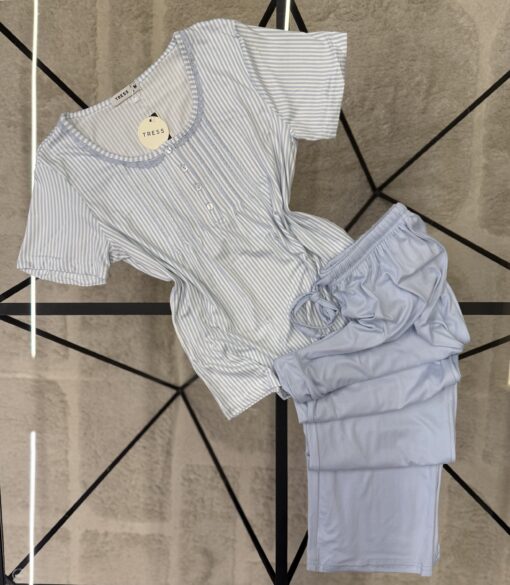 Pyjama pantalon haut demi manche " Bleu "