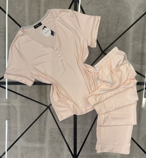 Pyjama pantalon haut demi manche " Rose "