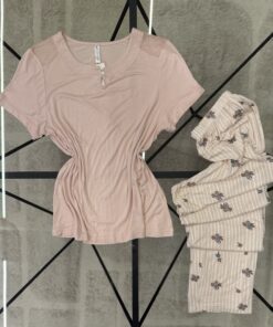 Alternative view of Pyjama pantalon haut demi manche " Rose "