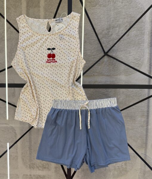 Pyjama short haut débardeur " Bleu "