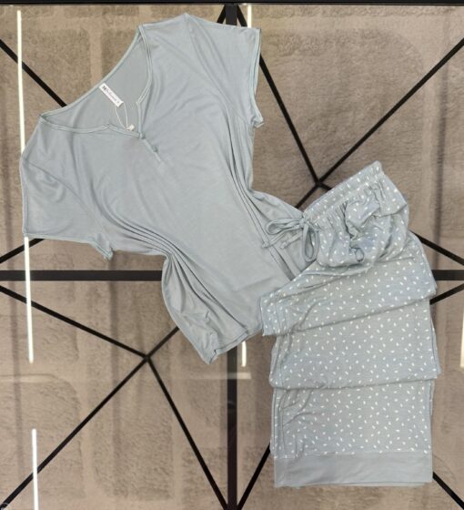 Pyjama pantalon 7/8 haut demi manche " Bleu/vert "