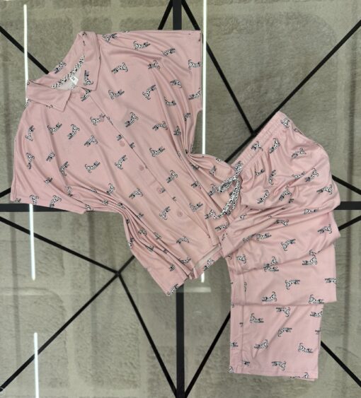 Pyjama pantalon haut demi manche " Rose "