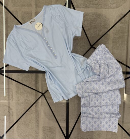 PYJAMA HAUT DEMI MANCHE "bleu"