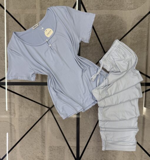 PYJAMA HAUT DEMI MANCHE "bleu"