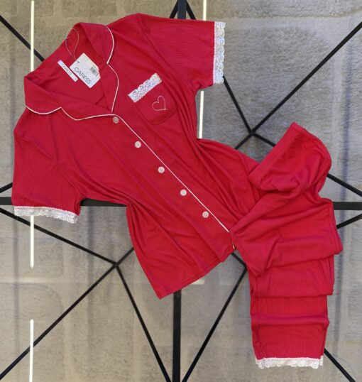 Pyjama boutonné demi manche " Rouge "