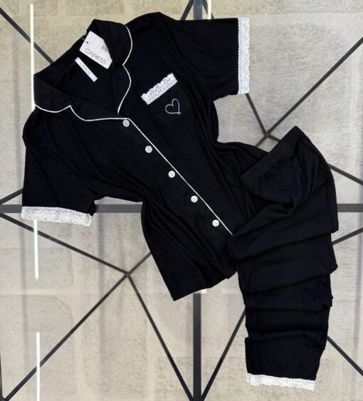 Pyjama boutonné demi manche " Noir "