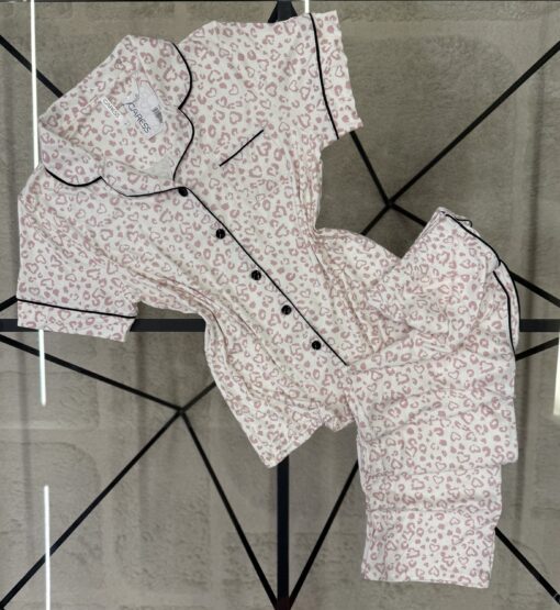 Pyjama boutonné haut demi manche " Motif léopard " - ROSE CLAIR -